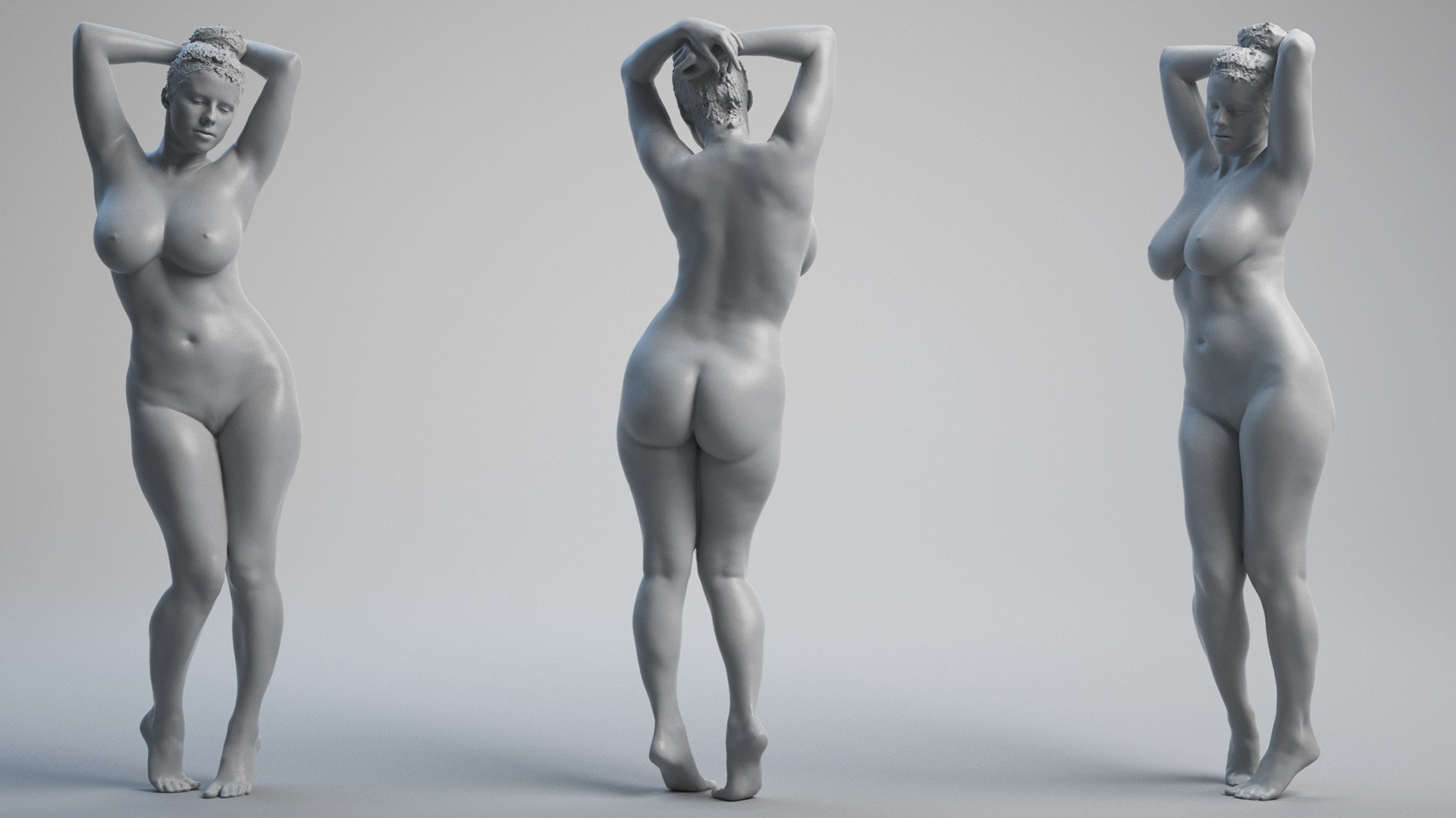 Naked Female 3D Body Arms Up Pose